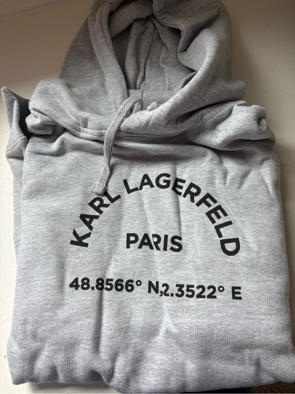 Karl Lagerfeld Light Gray Zip-Up Hoodie with Black Paris Print